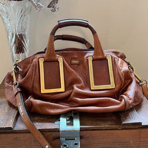 Chloe Cognac Leather Ethel Satchel Bag with COA